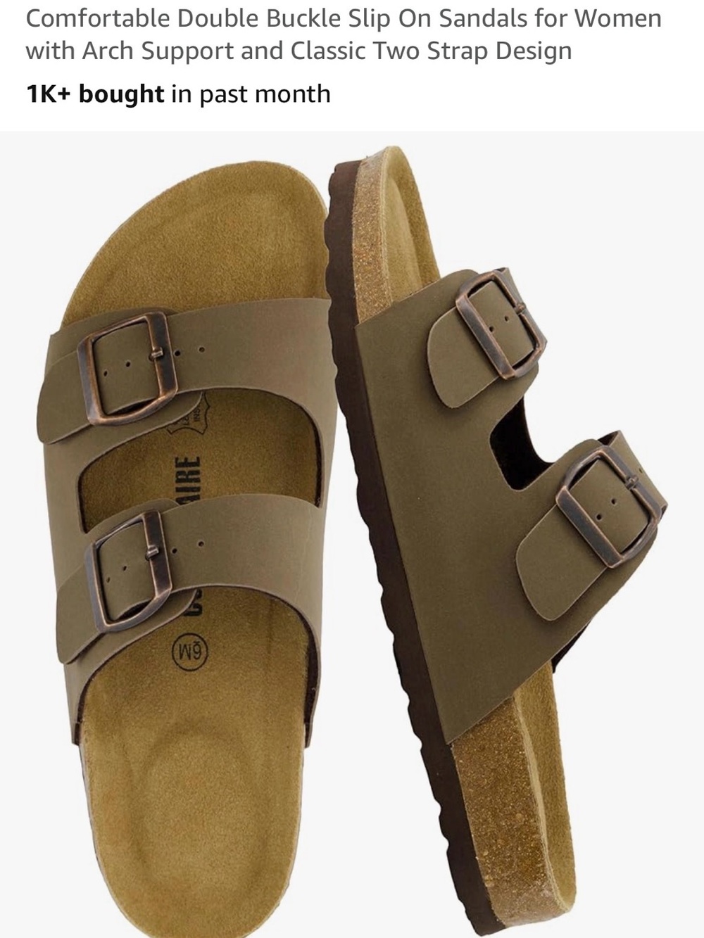 Cushionaire Double Buckle Slide Sandals in light brown size 7 1/2 med